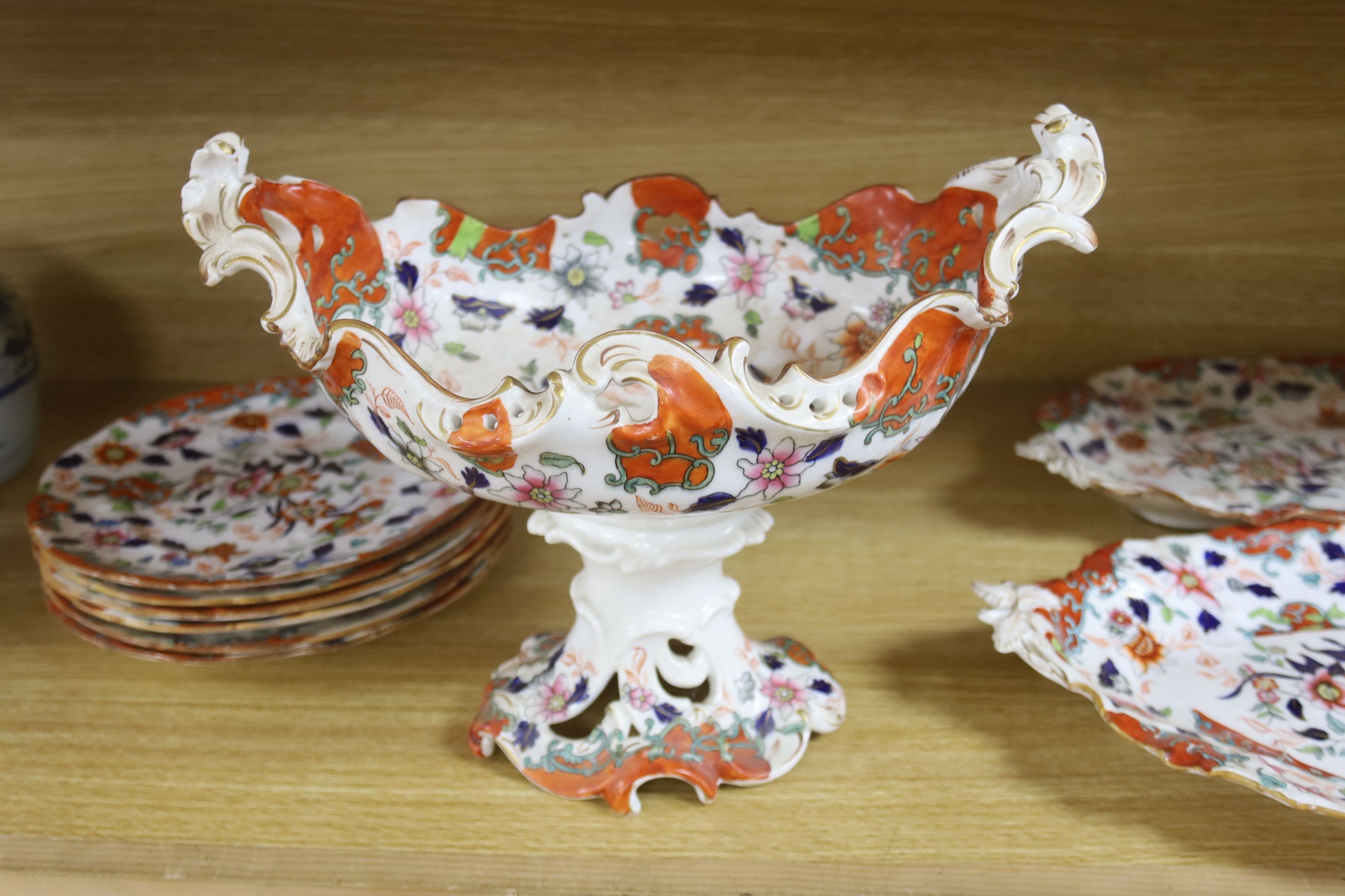 A 19th century English porcelain Imari pattern part dessert service